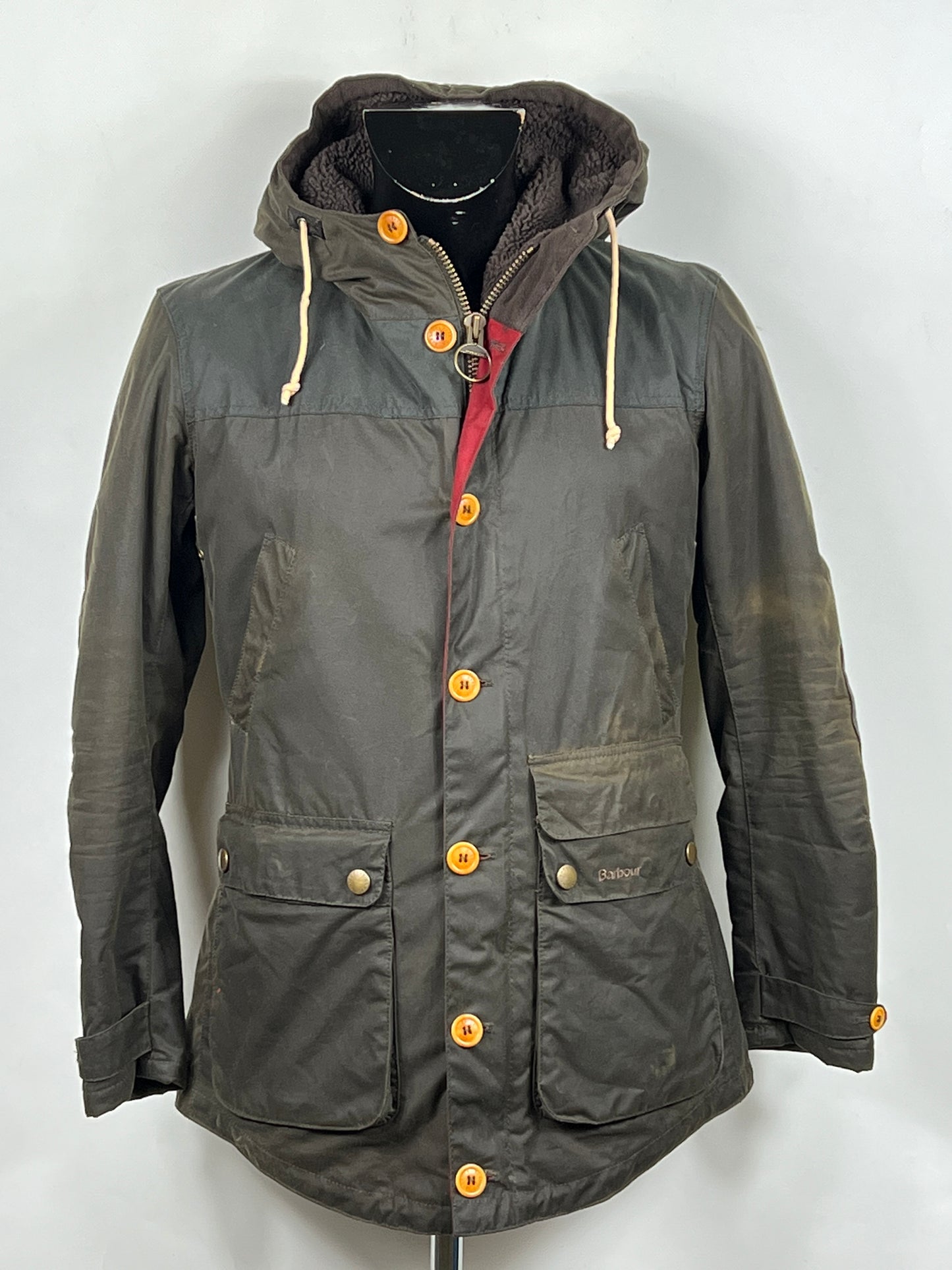 RARO Game Parka Barbour verde con cappuccio Small - Wax Green Parka Size Small