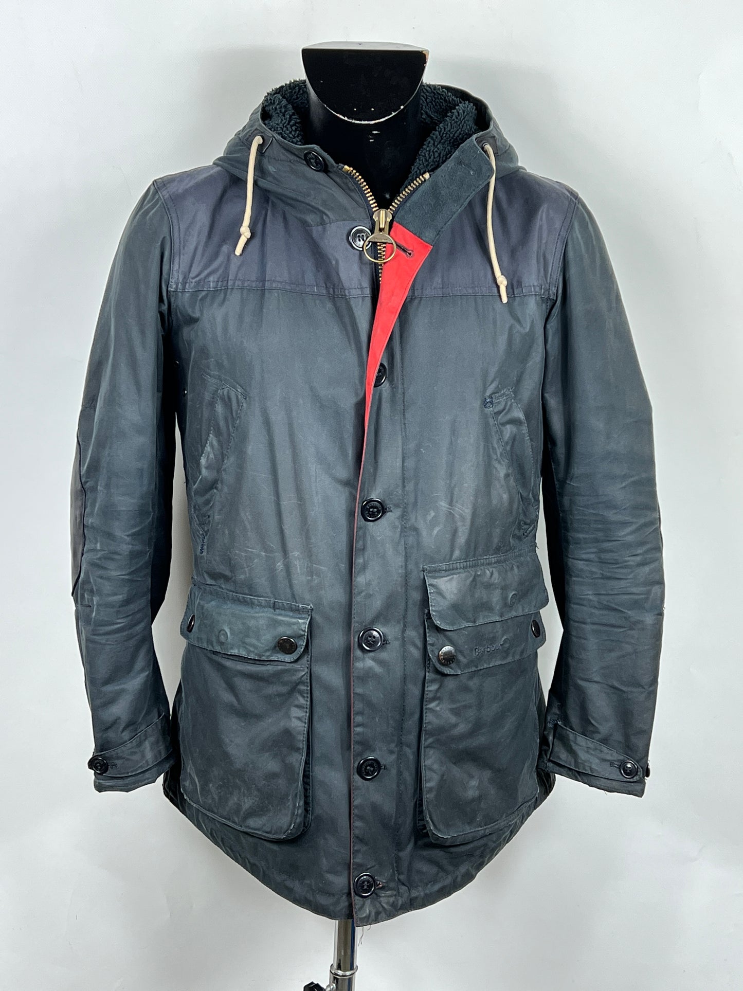 RARO Game Parka Barbour blu con cappuccio Small - Wax Navy Parka Size Small