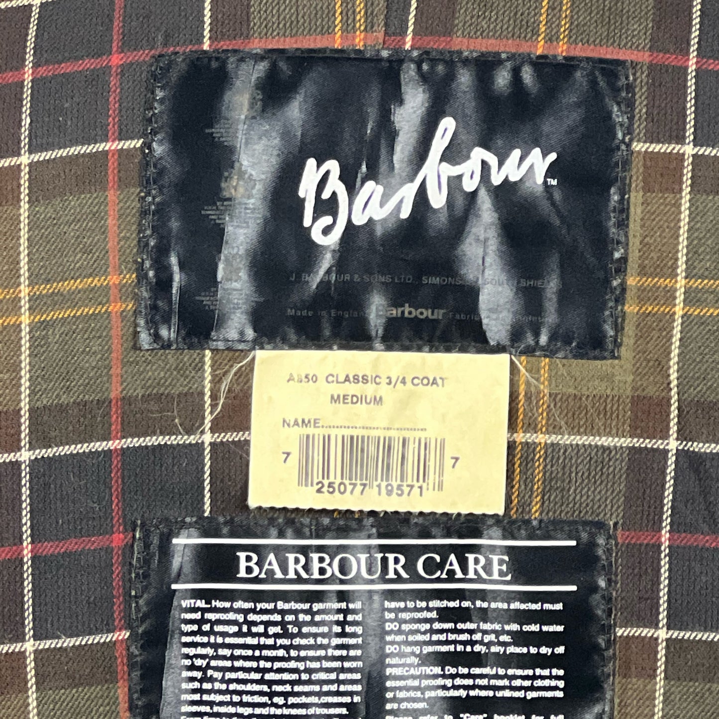 RARO Barbour Cappotto Vintage verde Medium Original 3/4 green waxed coat Size M