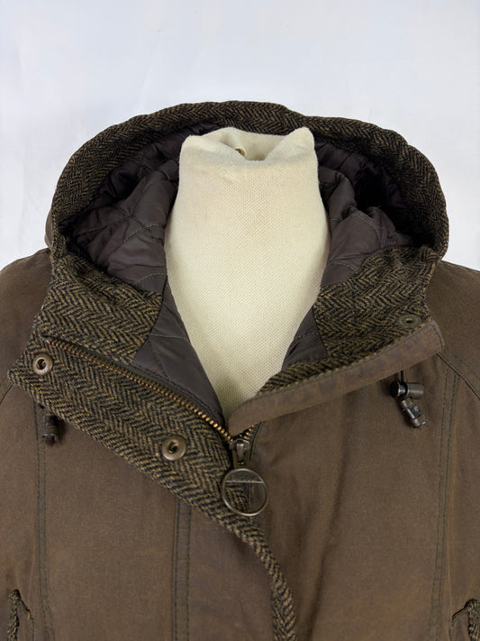 Giacca Barbour oliva Elkhorn con cappuccio e inserti in lana uk16 tg.46 - Lady Elkhorn Olive wax jacket size Uk16 - Shop In London