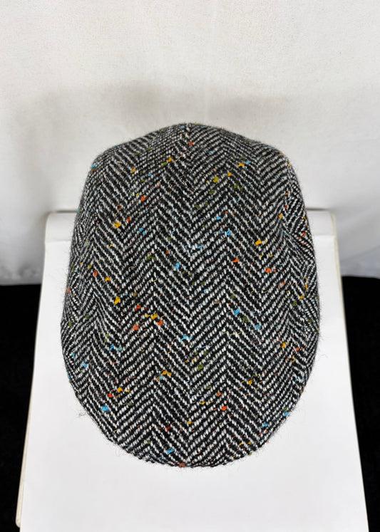 Coppola nuova inglese in lana bianca e nera a spina di pesce Wool Black White Herringbone Flat Cap