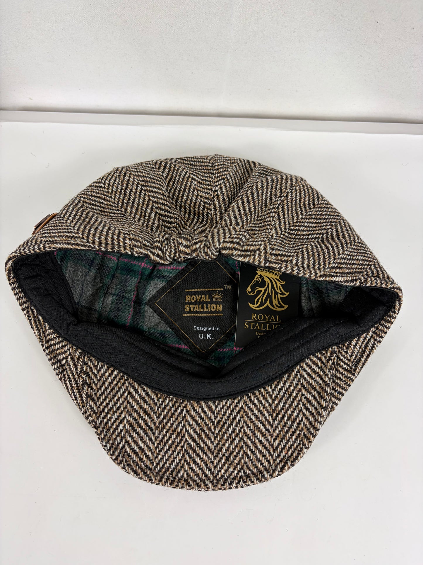 Coppola nuova inglese in lana beige a spina di pesce Wool Camel Herringbone Flat Cap