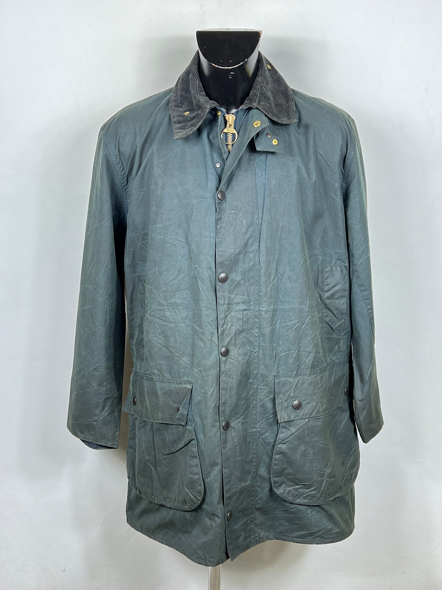 Barbour Border blu 2 corone cotone Cerato C42/107cm Navy Border Coat Size Large tg. 52 ita