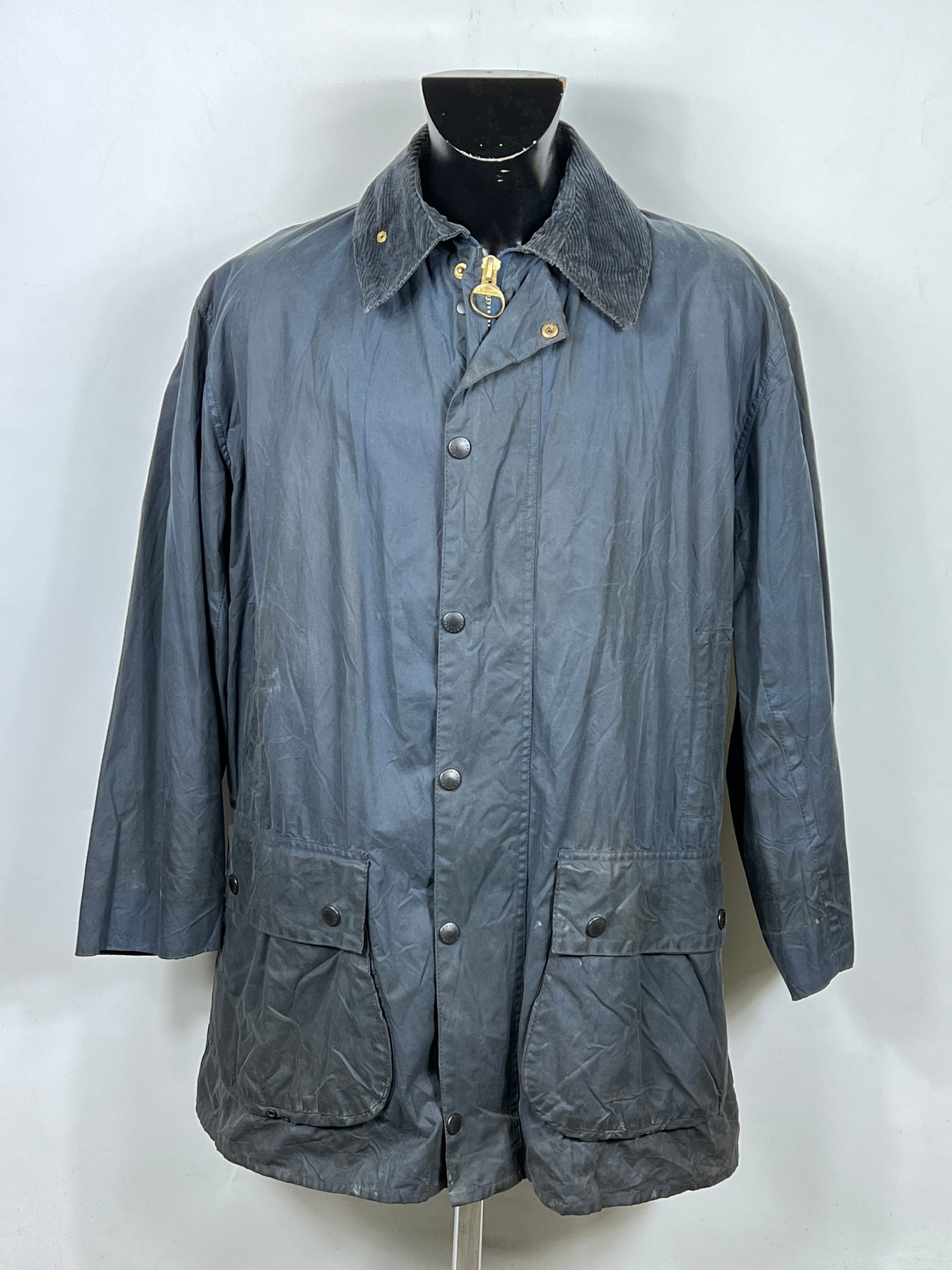 Barbour Border blu cotone Cerato C44/112 cm Navy Border Coat Size Large tg. 54 ita
