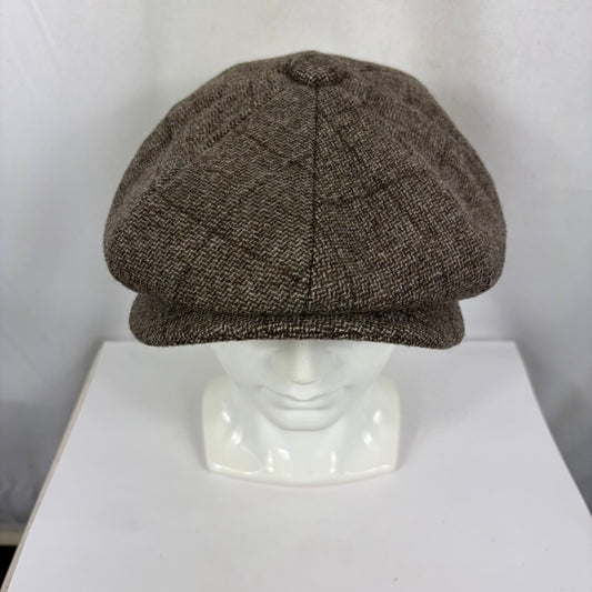 Coppola nuova inglese in lana a otto spicchi marrone chiaro in tweed - Light Brown Eight panel tweed baker boy cap size one