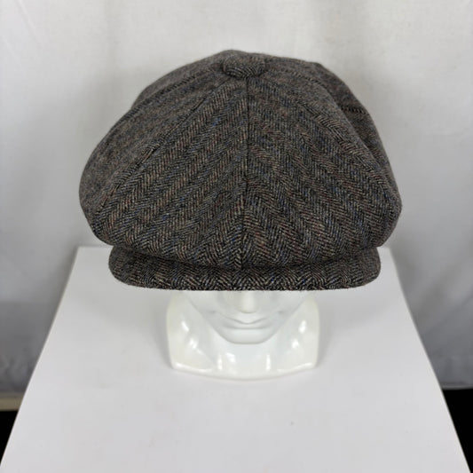Coppola nuova inglese in lana a otto spicchi grigia a spina di pesce - Eight panel herringbone baker boy cap size one