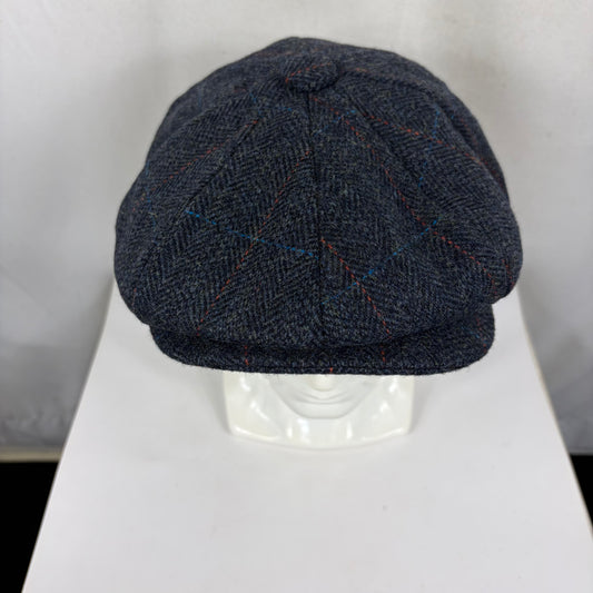 Coppola nuova inglese in lana blu in tweed a otto spicchi stile Peaky Blinders