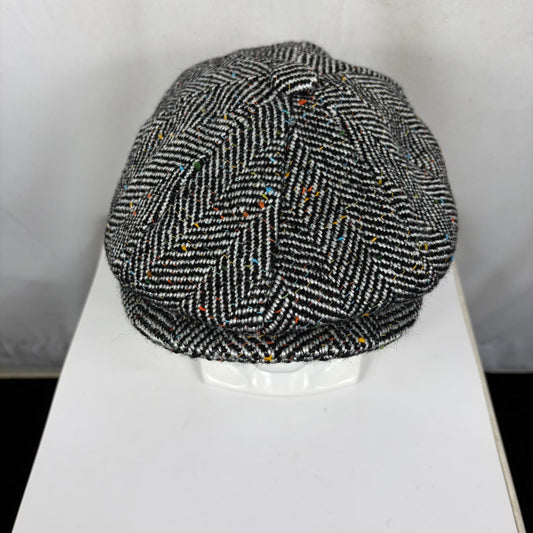 Coppola nuova inglese in lana a spina di pesce bianca e nera a otto spicchi stile Peaky Blinders