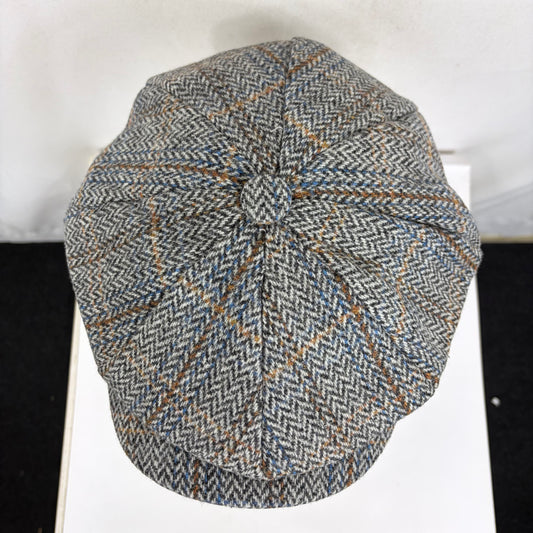 Coppola nuova inglese in lana grigia a spina di pesce a otto spicchi stile Peaky Blinders elasticizzata