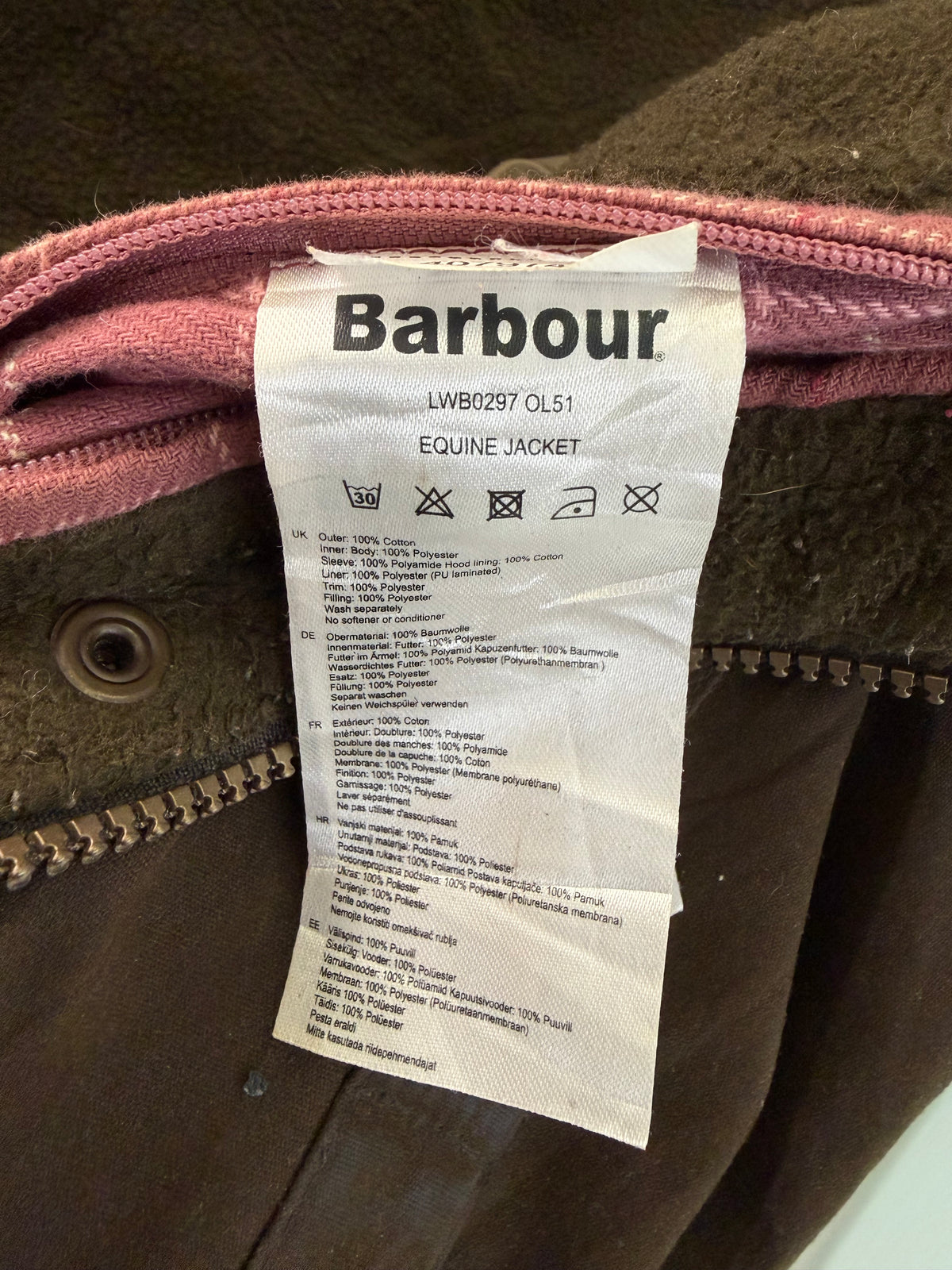 Barbour Giacca da donna oliva Xsmall Tg.38 Equine Lady Olive cotton jacket size uk8