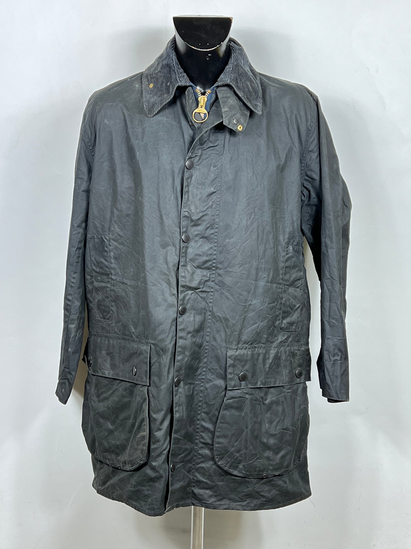Barbour Border blu cotone Cerato C42/107 cm Navy Border Coat Size Large tg. 52 ita