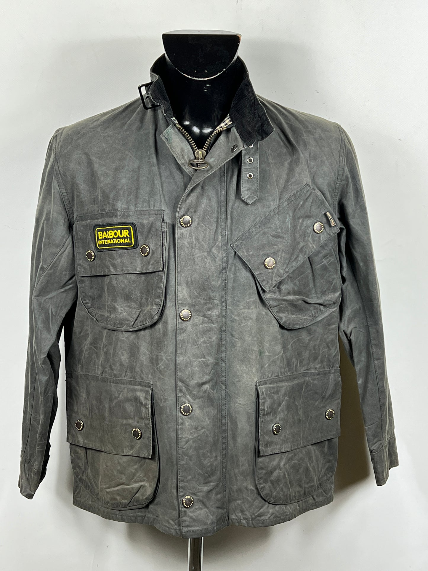 RARA Barbour International Grigio Black Streak Large - Man Waxed Charcoal Motorcycle jacket L