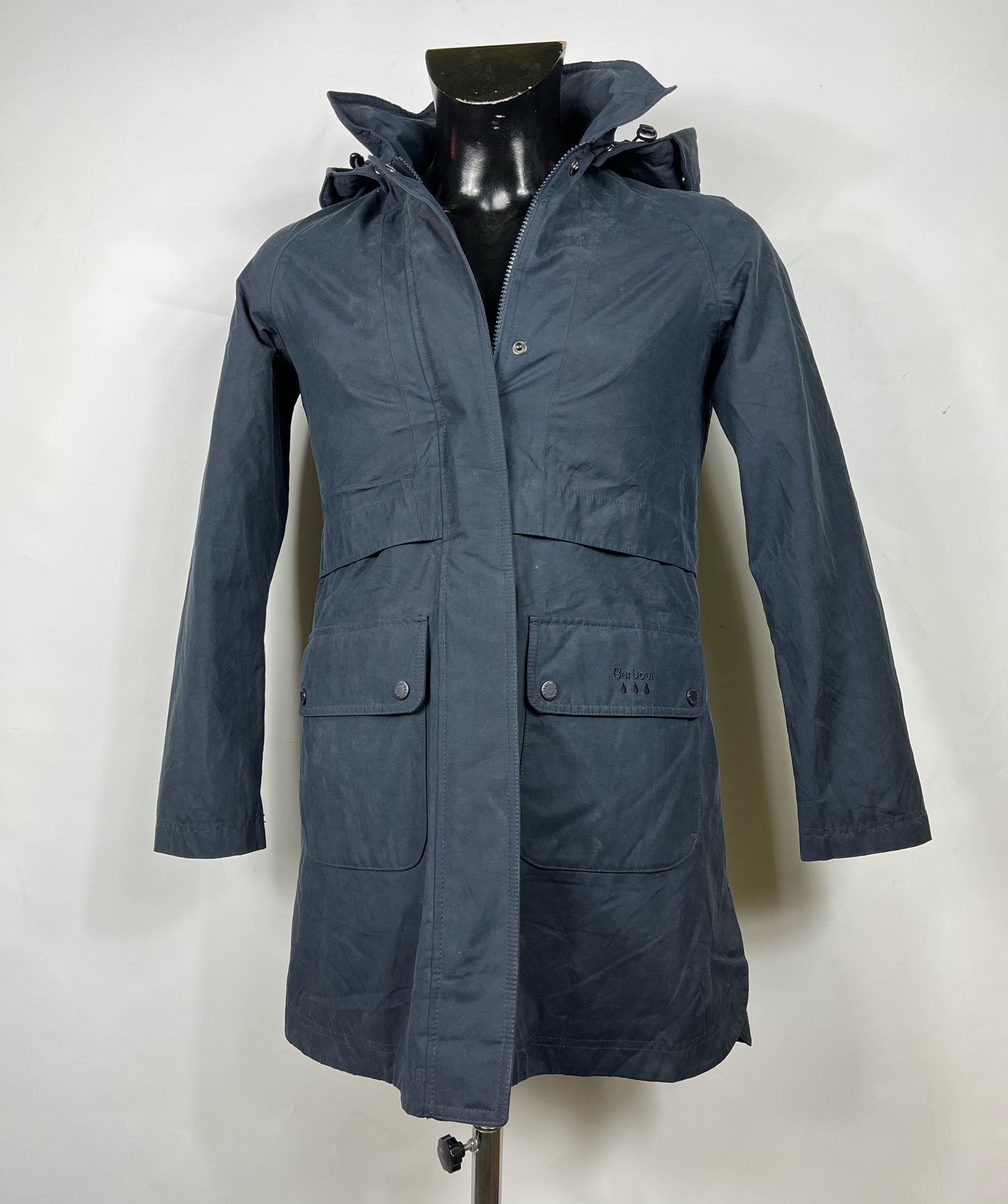 Giacca Barbour da donna blu con cappuccio Uk8 Xsmall- Navy waterproof jacket UK8