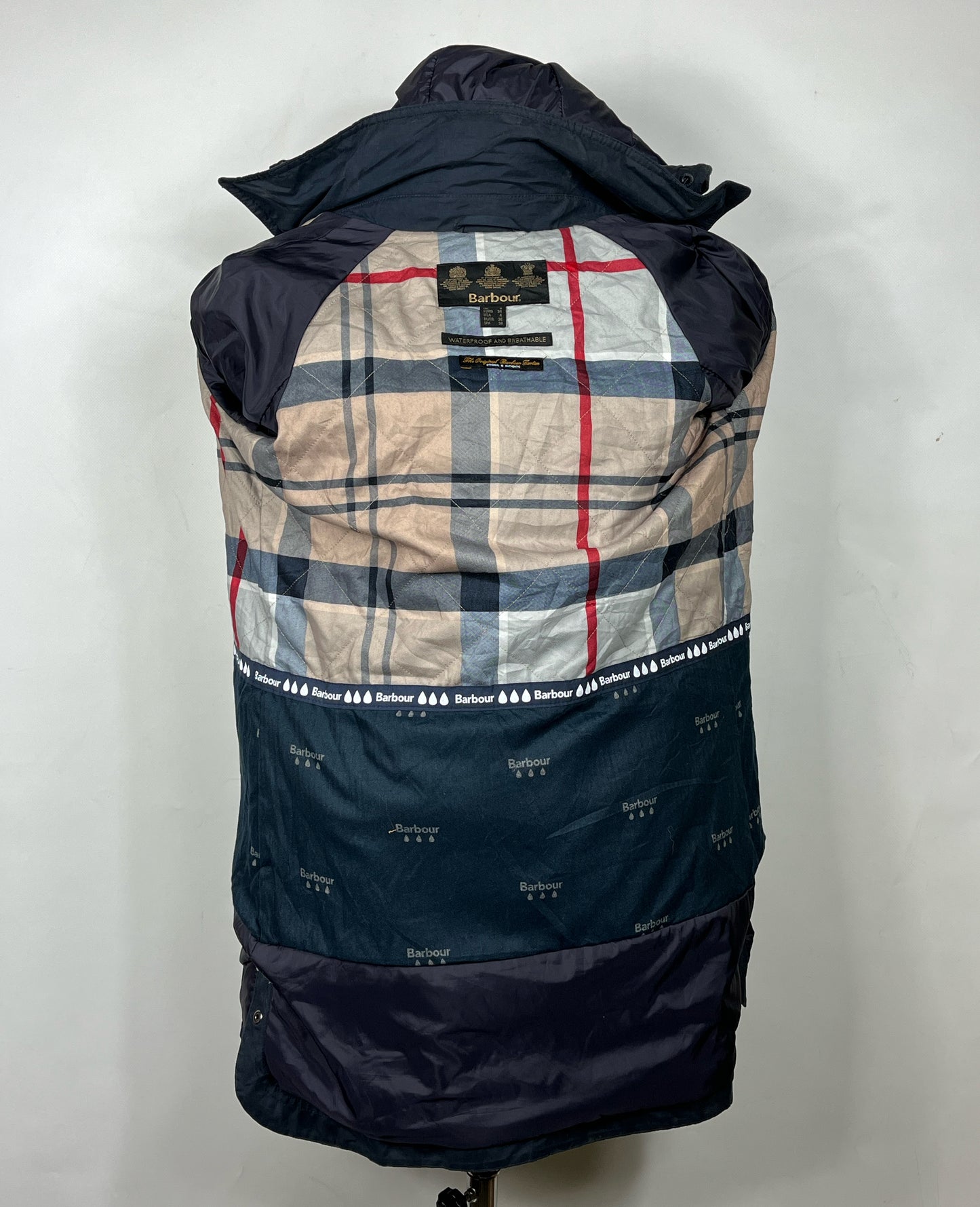 Giacca Barbour da donna blu con cappuccio Uk8 Xsmall- Navy waterproof jacket UK8