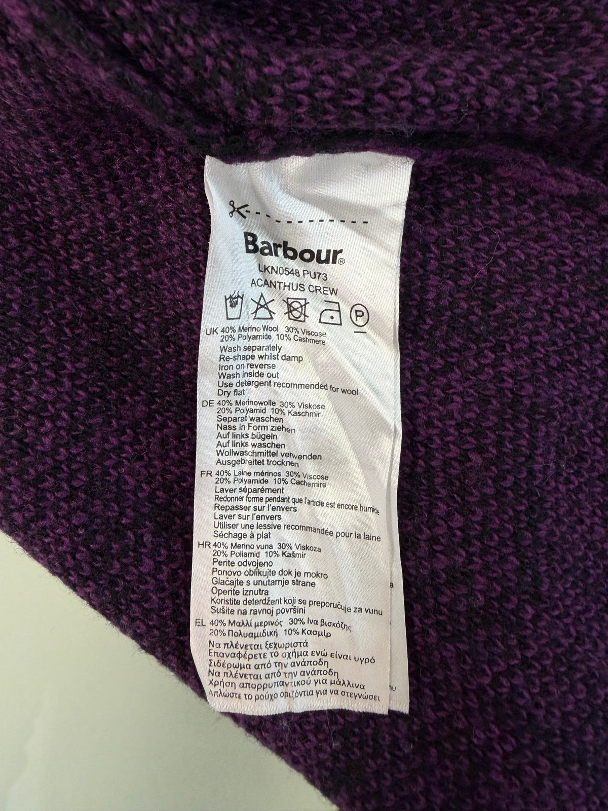 Maglione Barbour Morris da donna in lana viola uk10 - Lady Purple wool jumper Size uk10