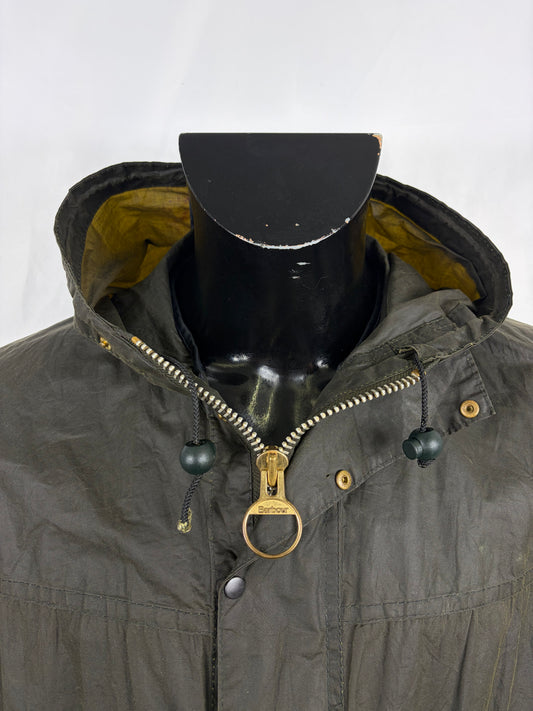 RARO Barbour Durham verde unlined con cappuccio C38/97 cm Green Hooded waxed Durham Medium