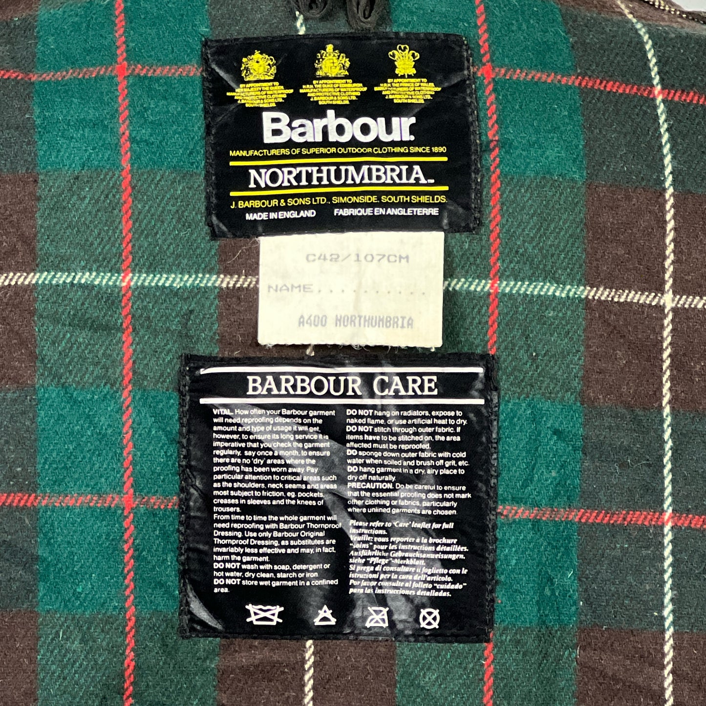 RARE Barbour Vintage Northumbria C42/107cm-Green Waxed Northumbria Jacket Large