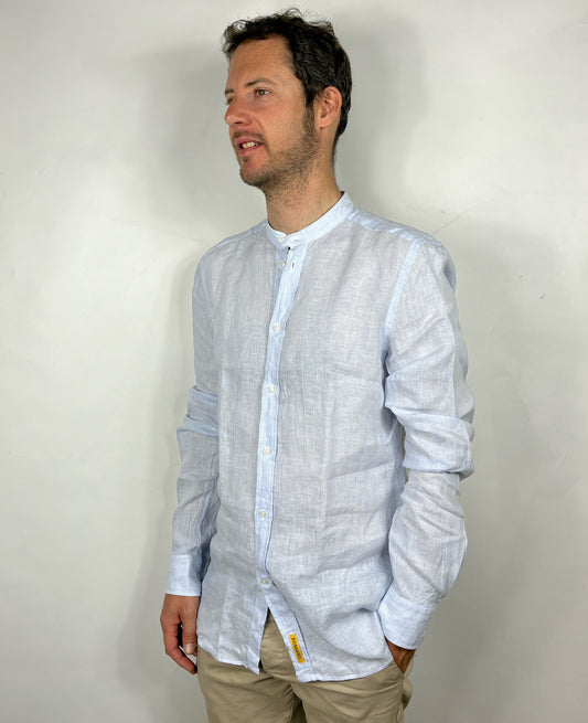 Camicia a righe slim fit in lino collo alla coreana modello Dexter by B.D. BAGGIES