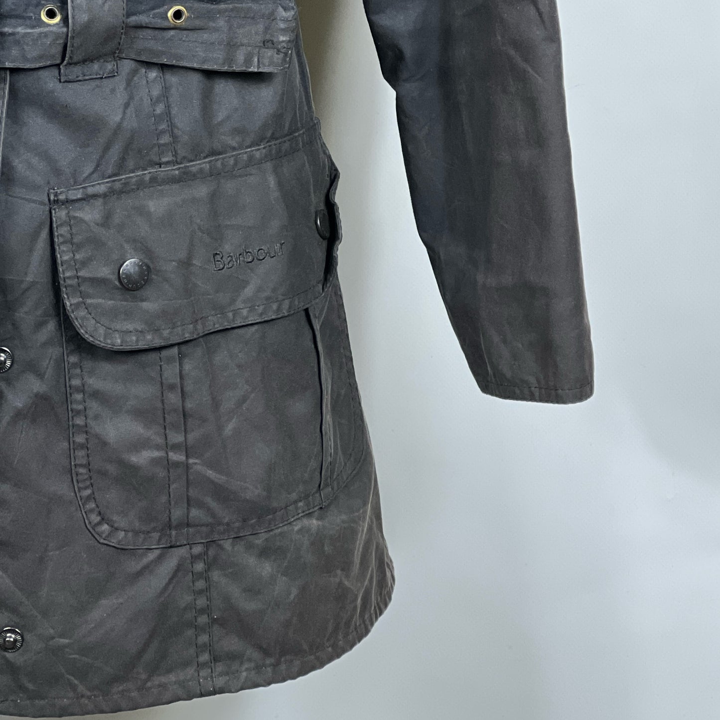 Giacca Barbour Donna con cintura nera utility mac UK12 -Lady Black jacket size UK12
