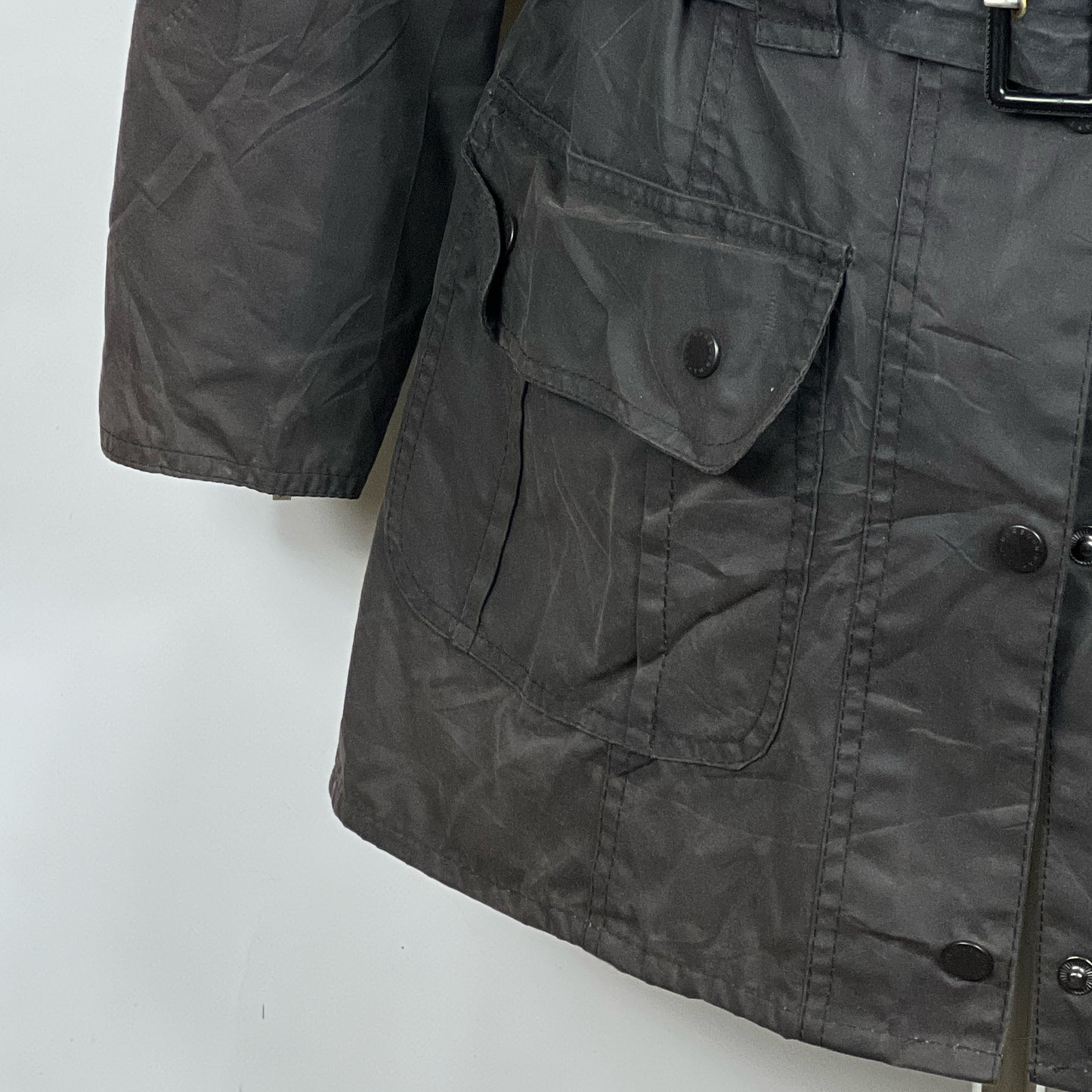 Giacca Barbour Donna con cintura nera utility mac UK12 -Lady Black jacket size UK12