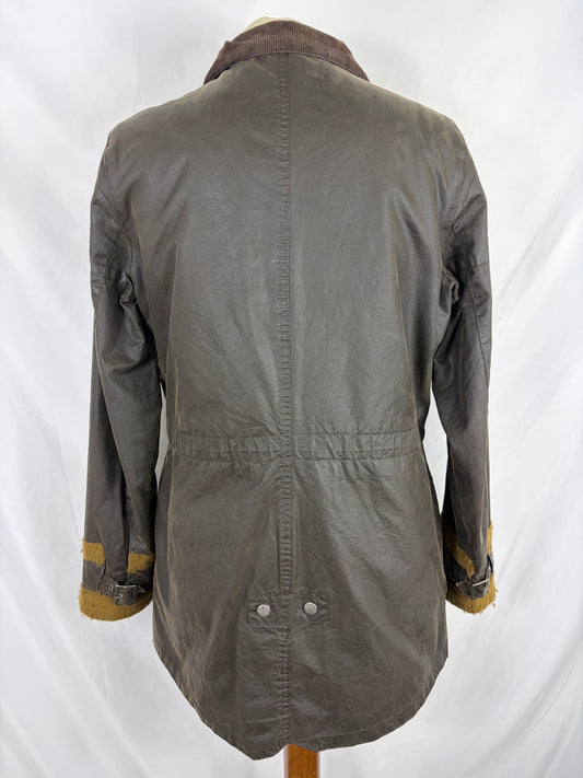 Barbour da donna cerato Oliva Small Uk10 - Lady Vintage Troop Olive Wax Jacket size Uk10