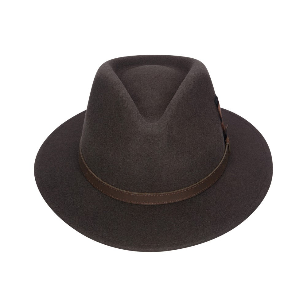 Cappello Fedora Unisex inglese in lana marrone con piuma