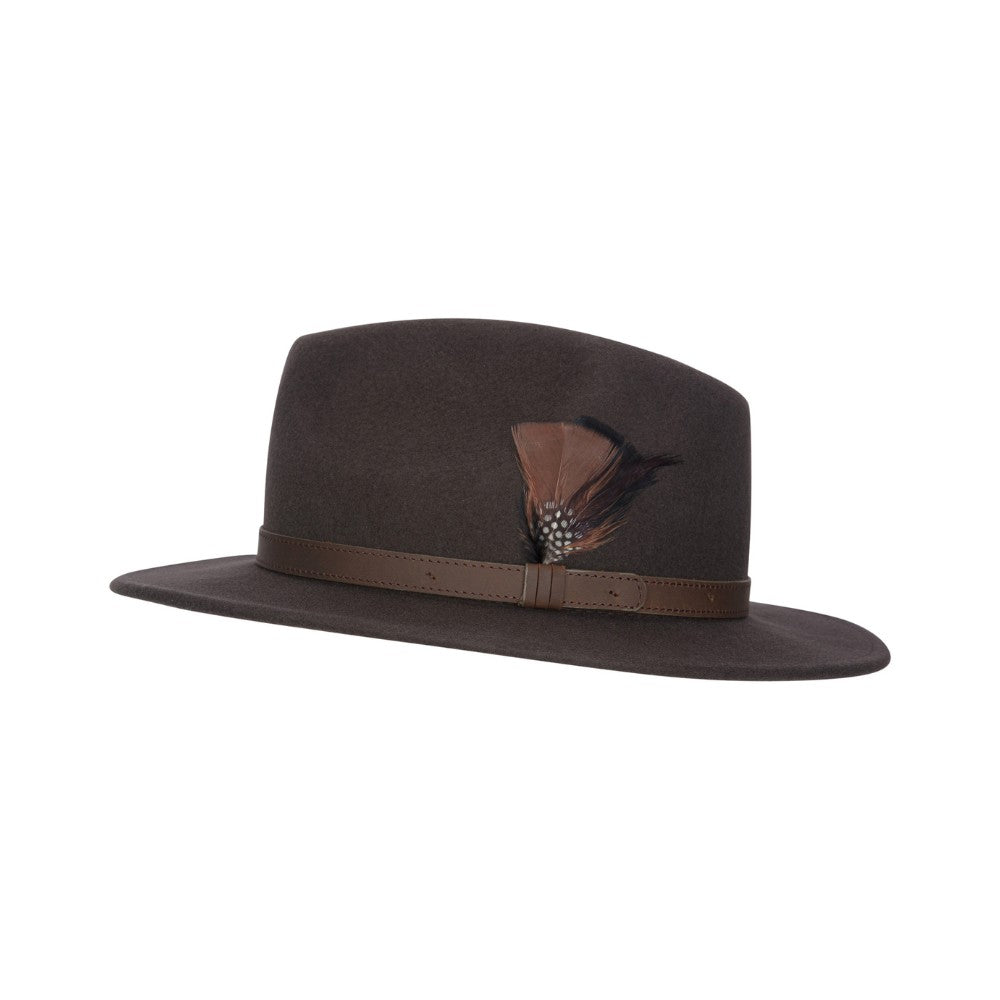 Cappello Fedora Unisex inglese in lana marrone con piuma