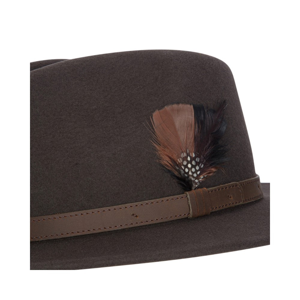 Cappello Fedora Unisex inglese in lana marrone con piuma