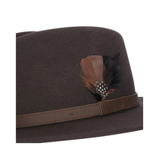 Cappello Fedora Unisex inglese in lana marrone con piuma