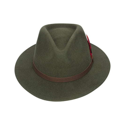 Cappello Fedora Unisex inglese in lana verde con piuma