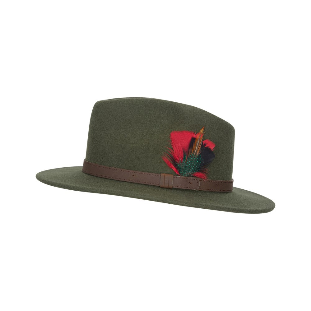 Cappello Fedora Unisex inglese in lana verde con piuma