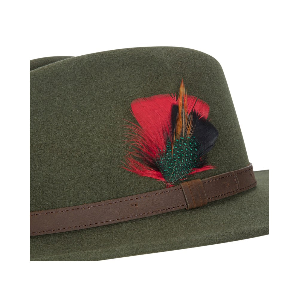 Cappello Fedora Unisex inglese in lana verde con piuma