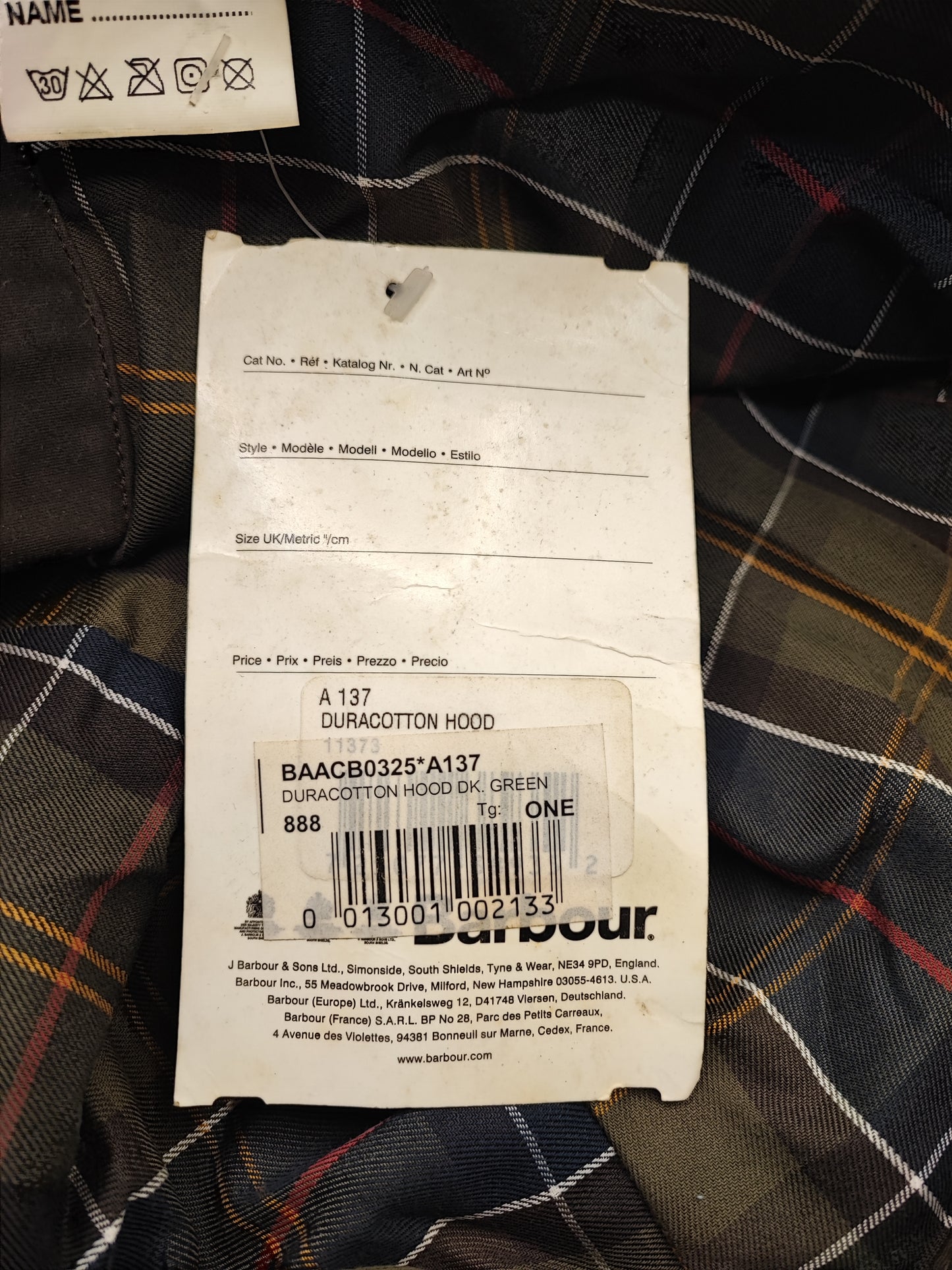 Cappuccio Barbour Marrone DURACOTTON Taglia Unica -Brown Duracotton hood A137