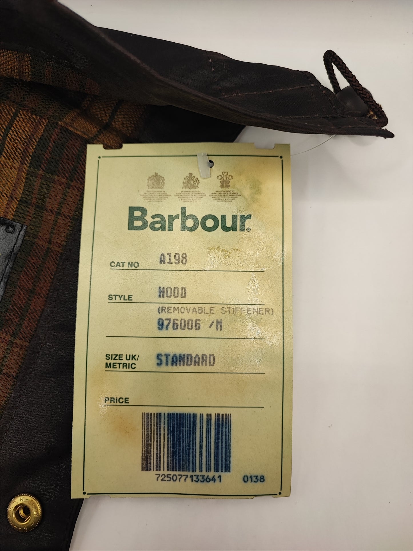 Cappuccio Barbour vintage marrone Taglia Unica - Brown Vintage Waxed Hood A198