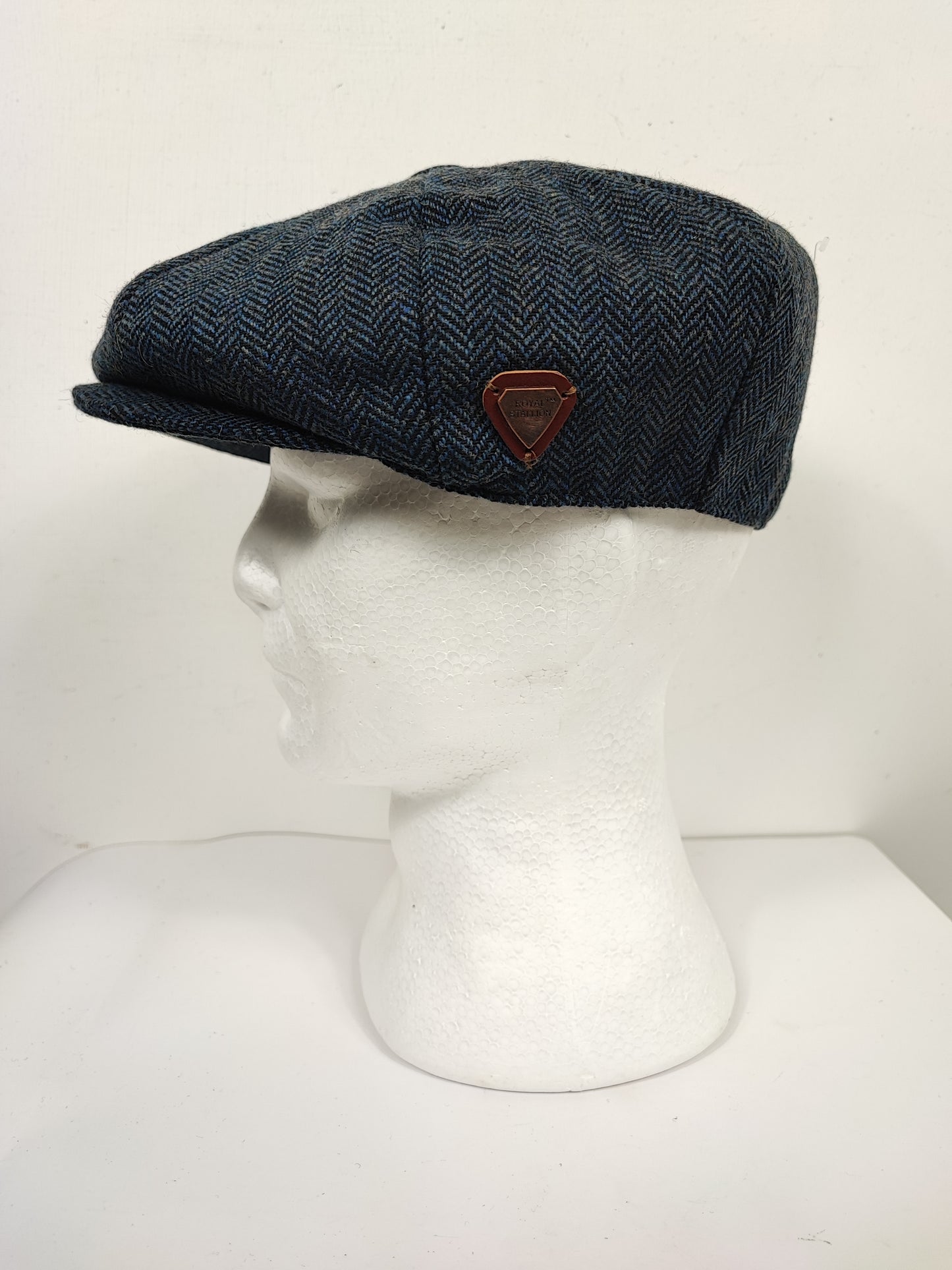 Coppola nuova in lana blu a spina di pesce inglese a otto spicchi stile Peaky Blinders