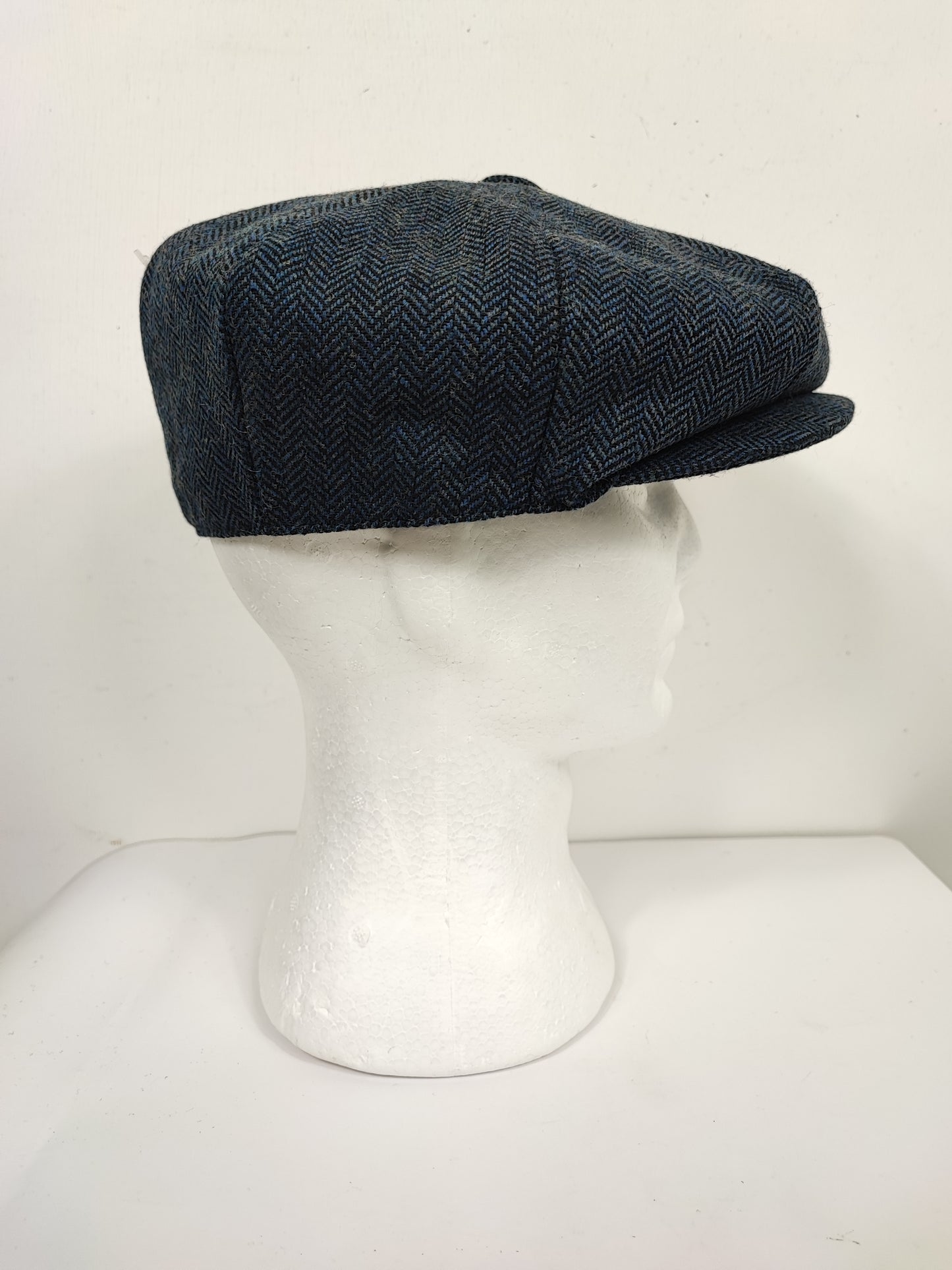 Coppola nuova in lana blu a spina di pesce inglese a otto spicchi stile Peaky Blinders