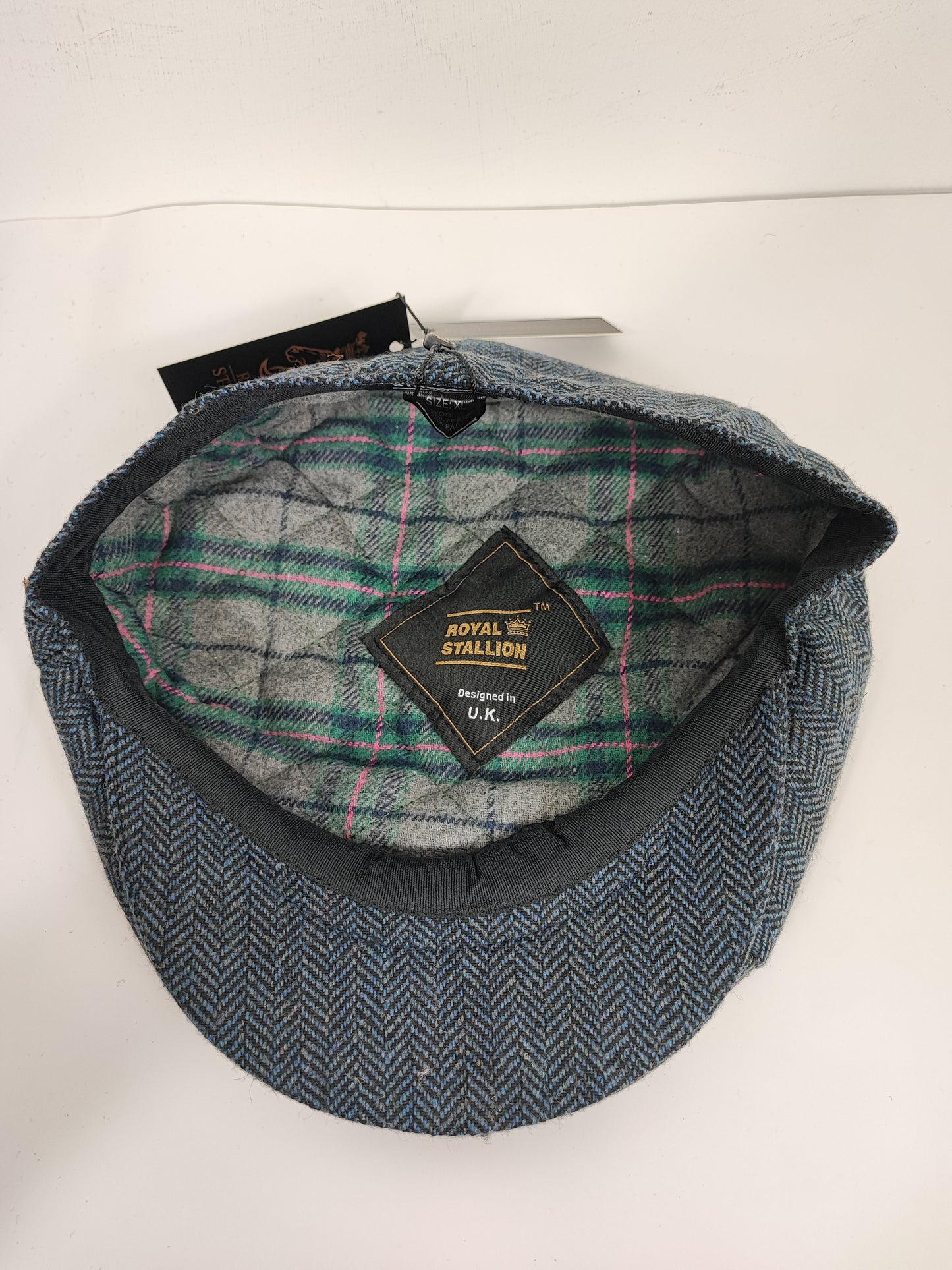 Coppola nuova in lana blu a spina di pesce inglese a otto spicchi stile Peaky Blinders