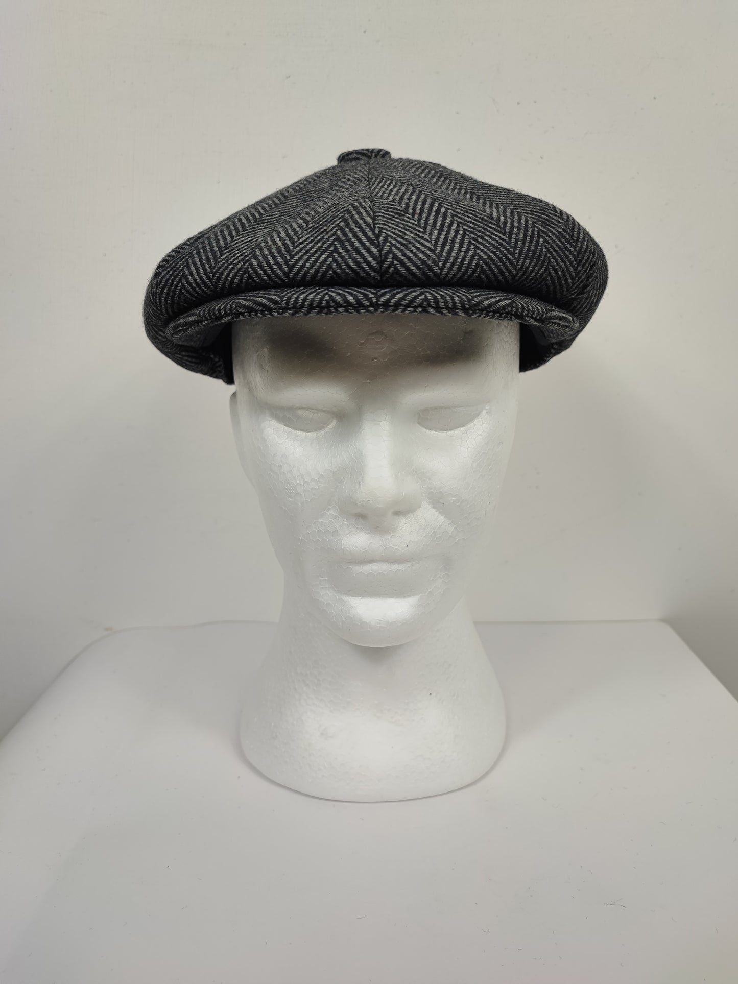Coppola nuova inglese in lana a spina di pesce grigia a otto spicchi stile Peaky Blinders