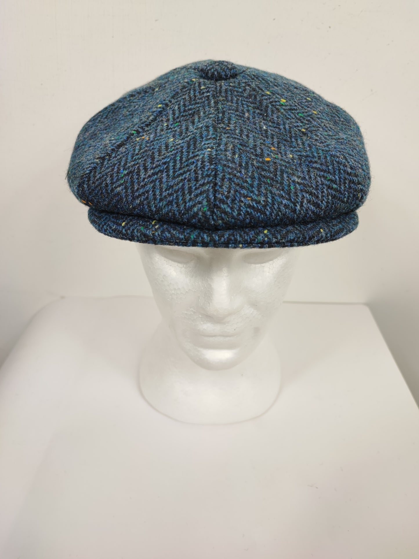 Coppola nuova inglese in lana a spina di pesce blu a otto spicchi stile Peaky Blinders