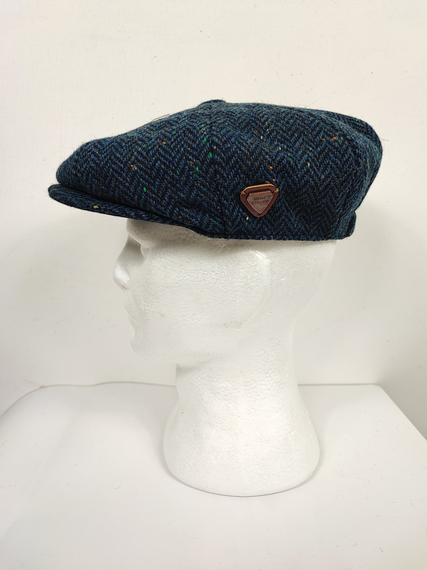 Coppola nuova inglese in lana a spina di pesce blu a otto spicchi stile Peaky Blinders