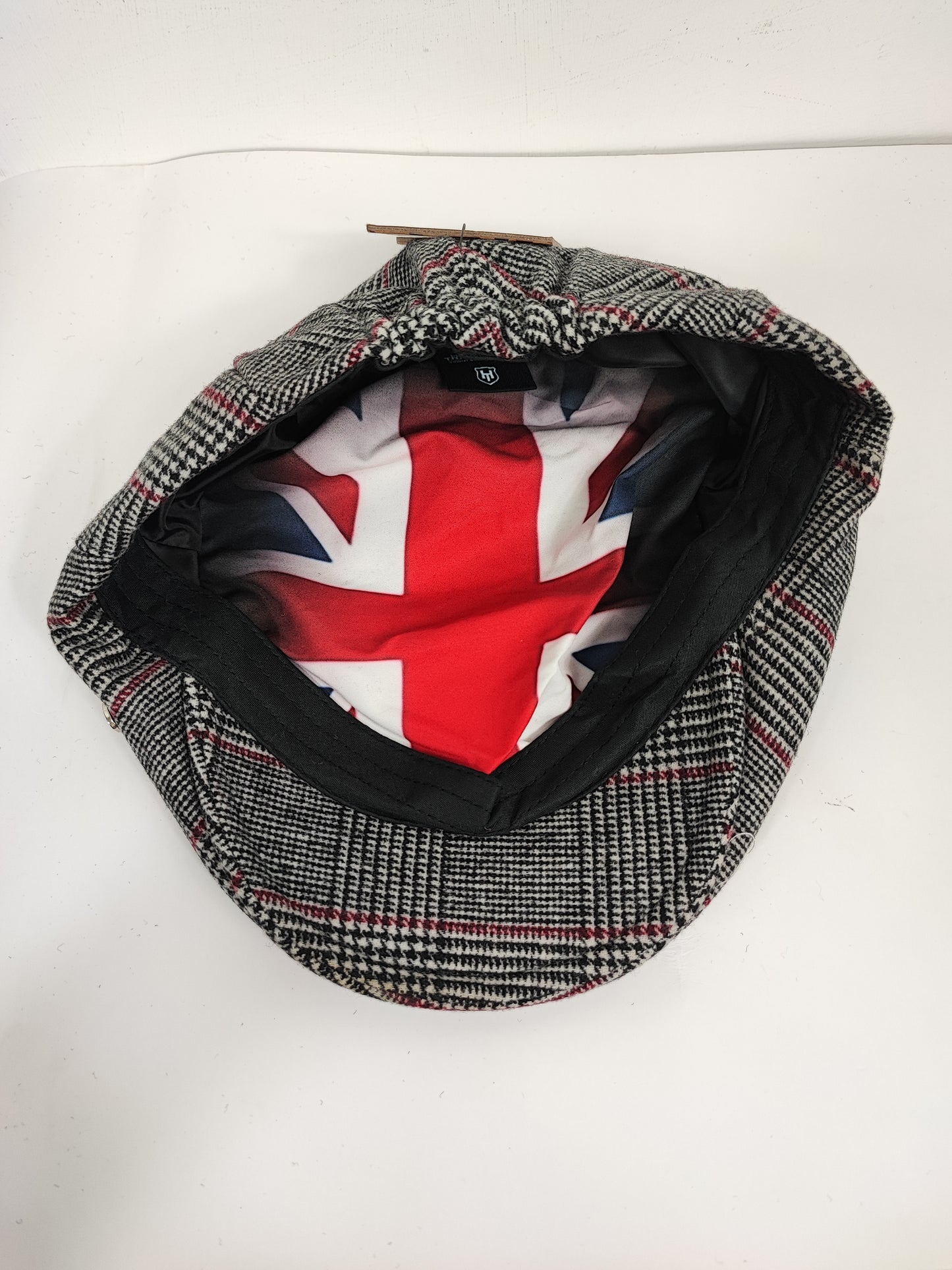 Coppola nuova inglese in lana grigia a fantasia con union jack - New English Grey Wool Flat cap One size