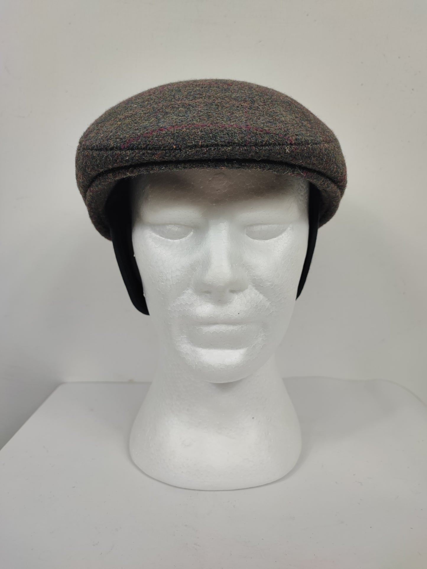 Coppola in lana verde scuro tweed con paraorecchie - Green Tweed Ear Flat Cap