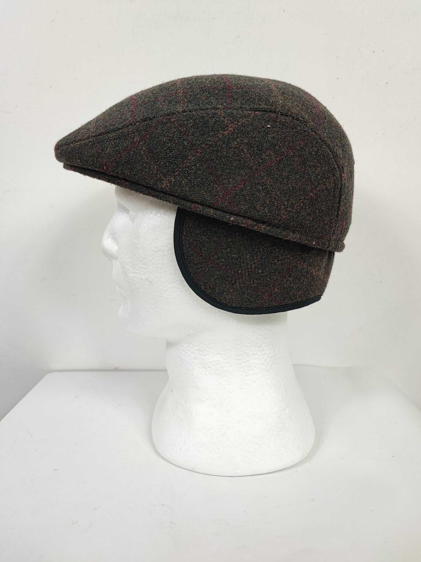Coppola in lana verde scuro tweed con paraorecchie - Green Tweed Ear Flat Cap