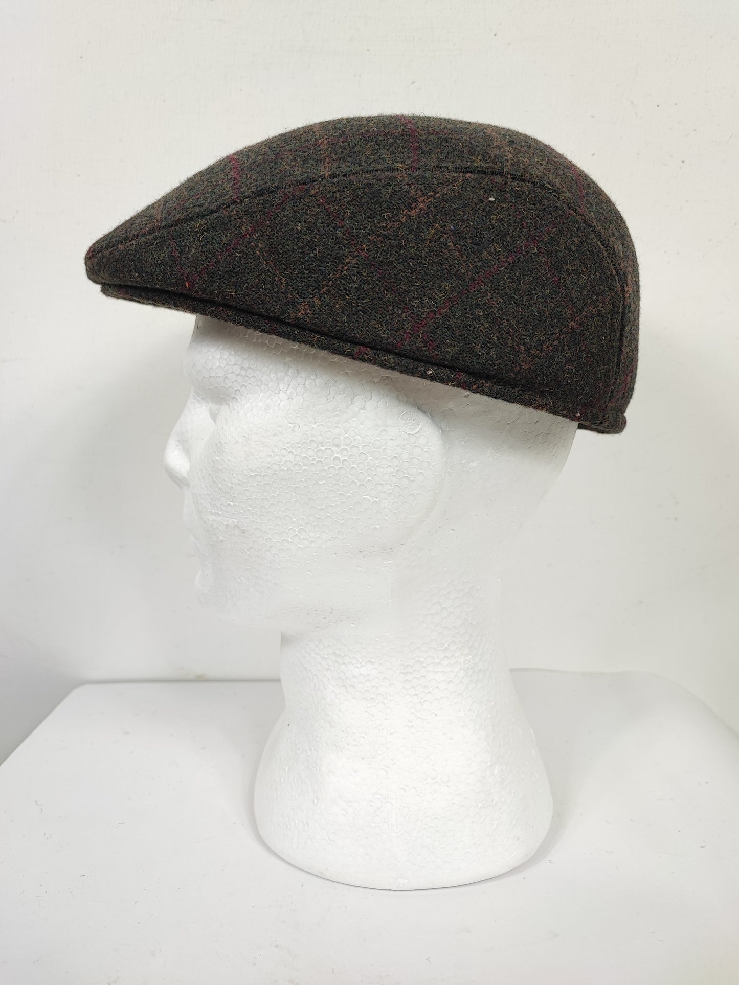 Coppola in lana verde scuro tweed con paraorecchie - Green Tweed Ear Flat Cap