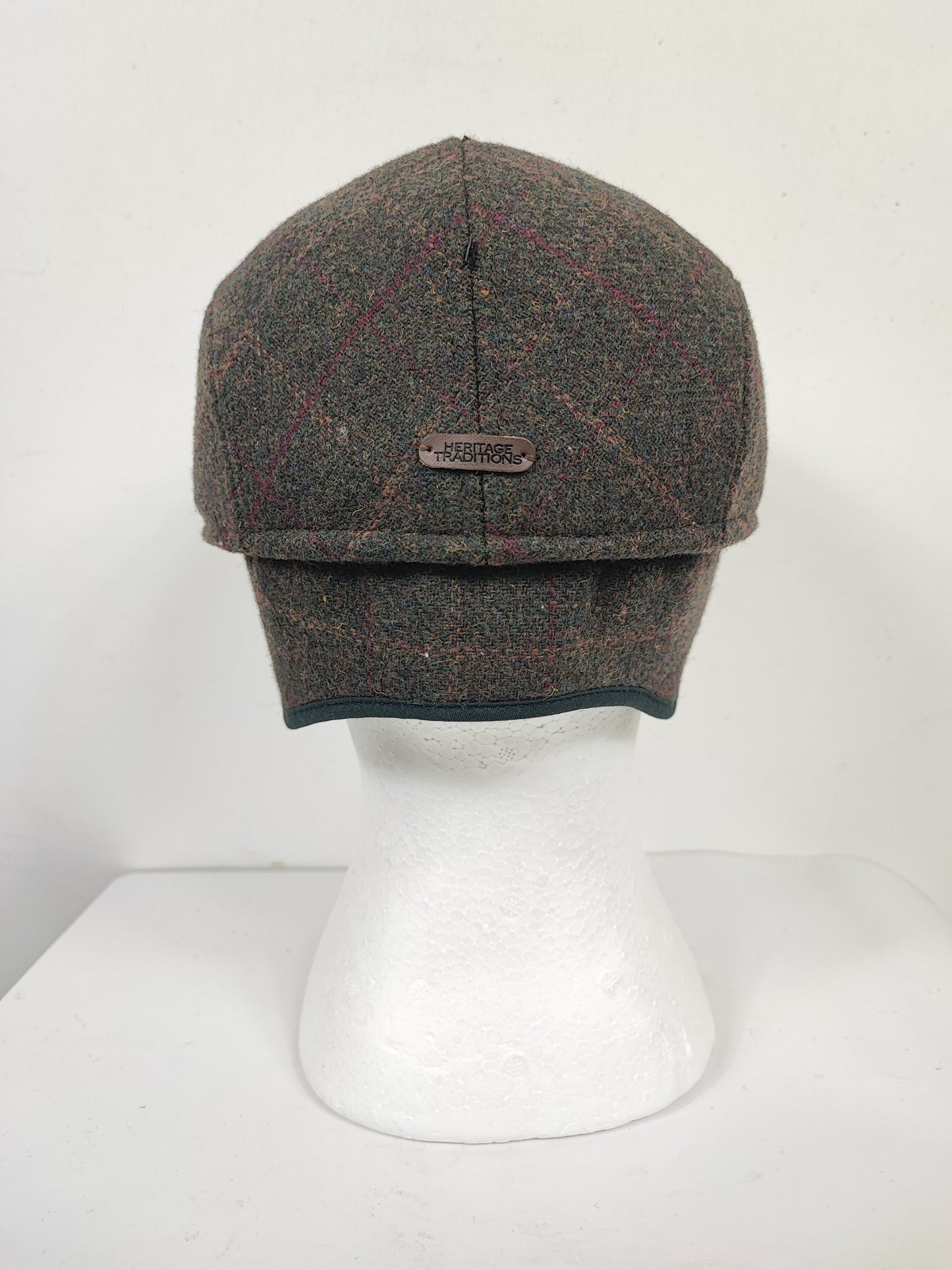 Coppola in lana verde scuro tweed con paraorecchie - Green Tweed Ear Flat Cap