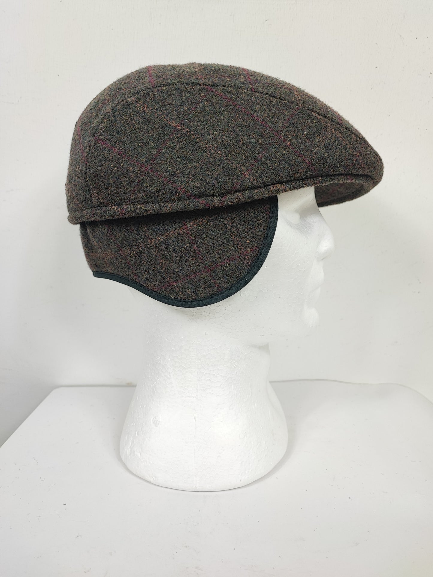 Coppola in lana verde scuro tweed con paraorecchie - Green Tweed Ear Flat Cap