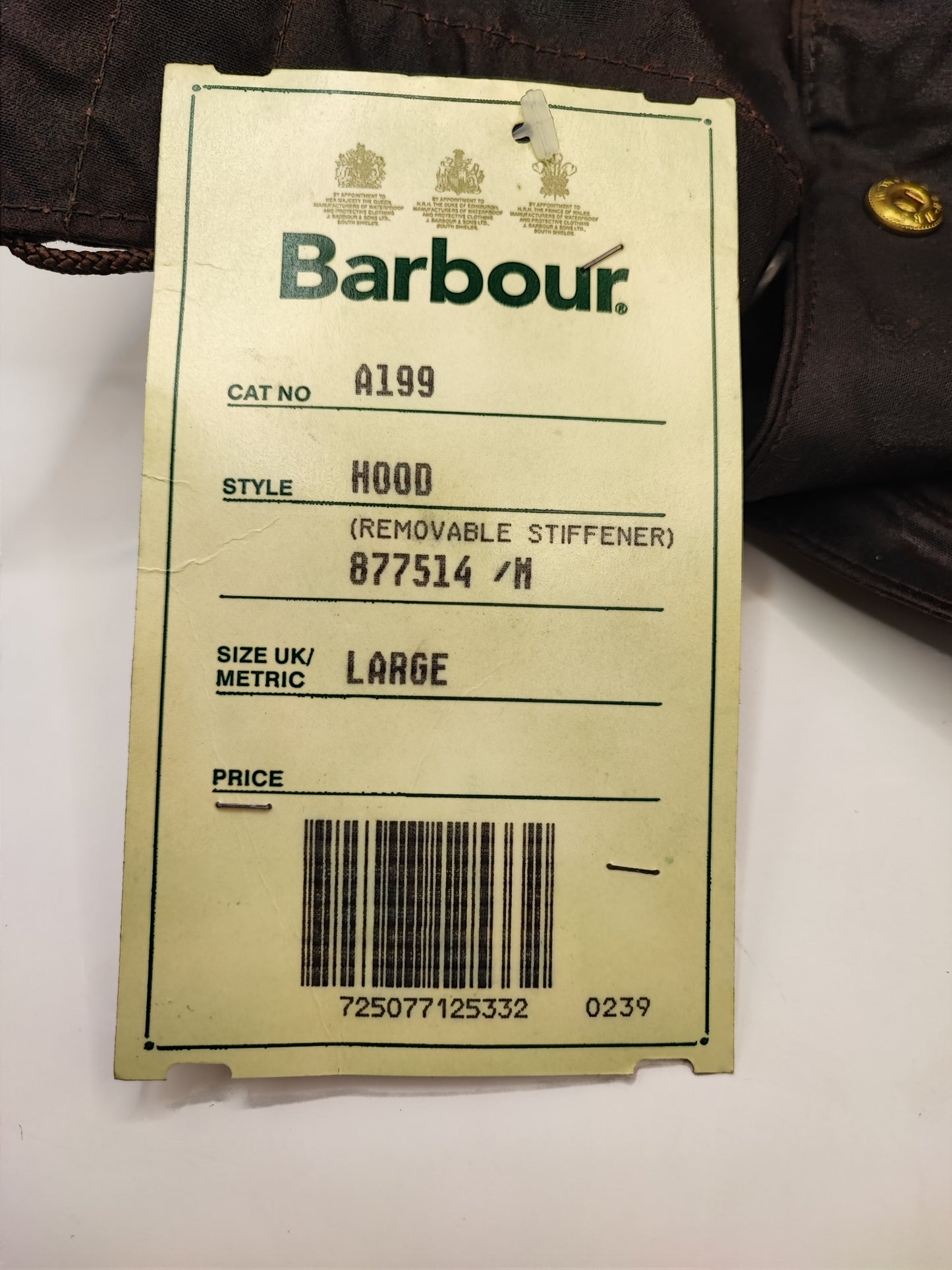 Cappuccio Barbour vintage marrone Taglia Unica - Brown Vintage Waxed Hood A199