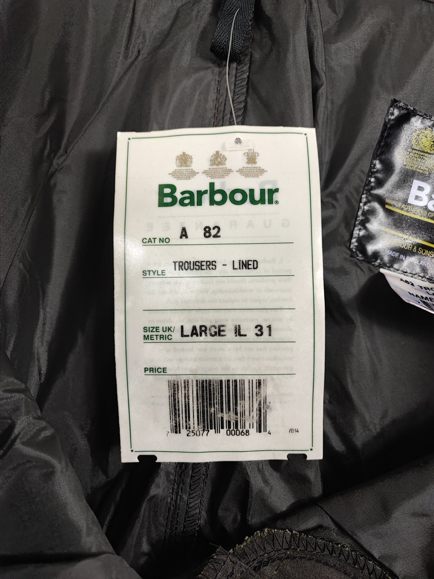 Cosciali vintage Barbour cerati verdi Large- Wax Man Green lined trousers Size Large