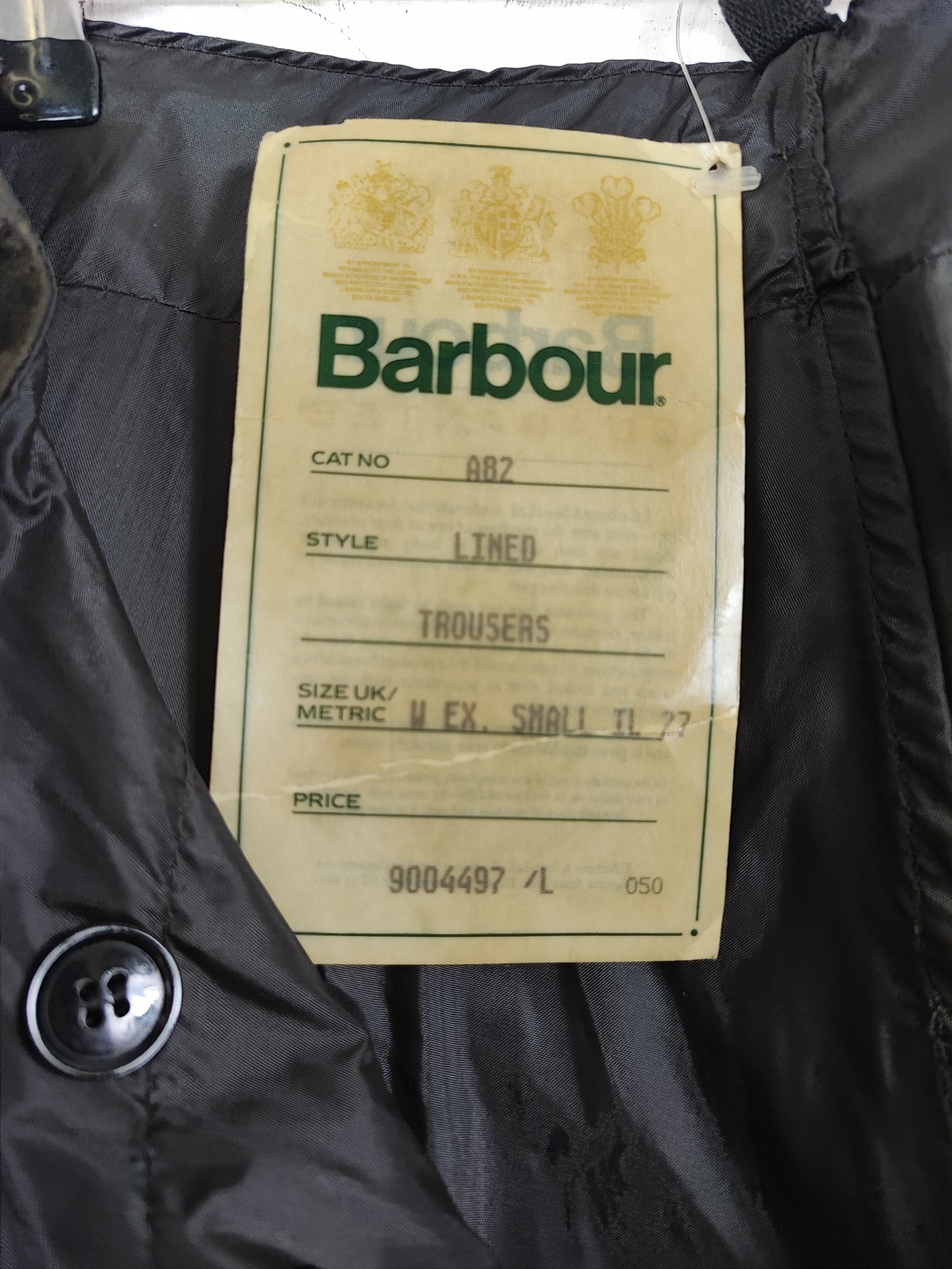 Cosciali vintage Barbour cerati verdi XSmall- Wax Man Green lined trousers Size Xsmall