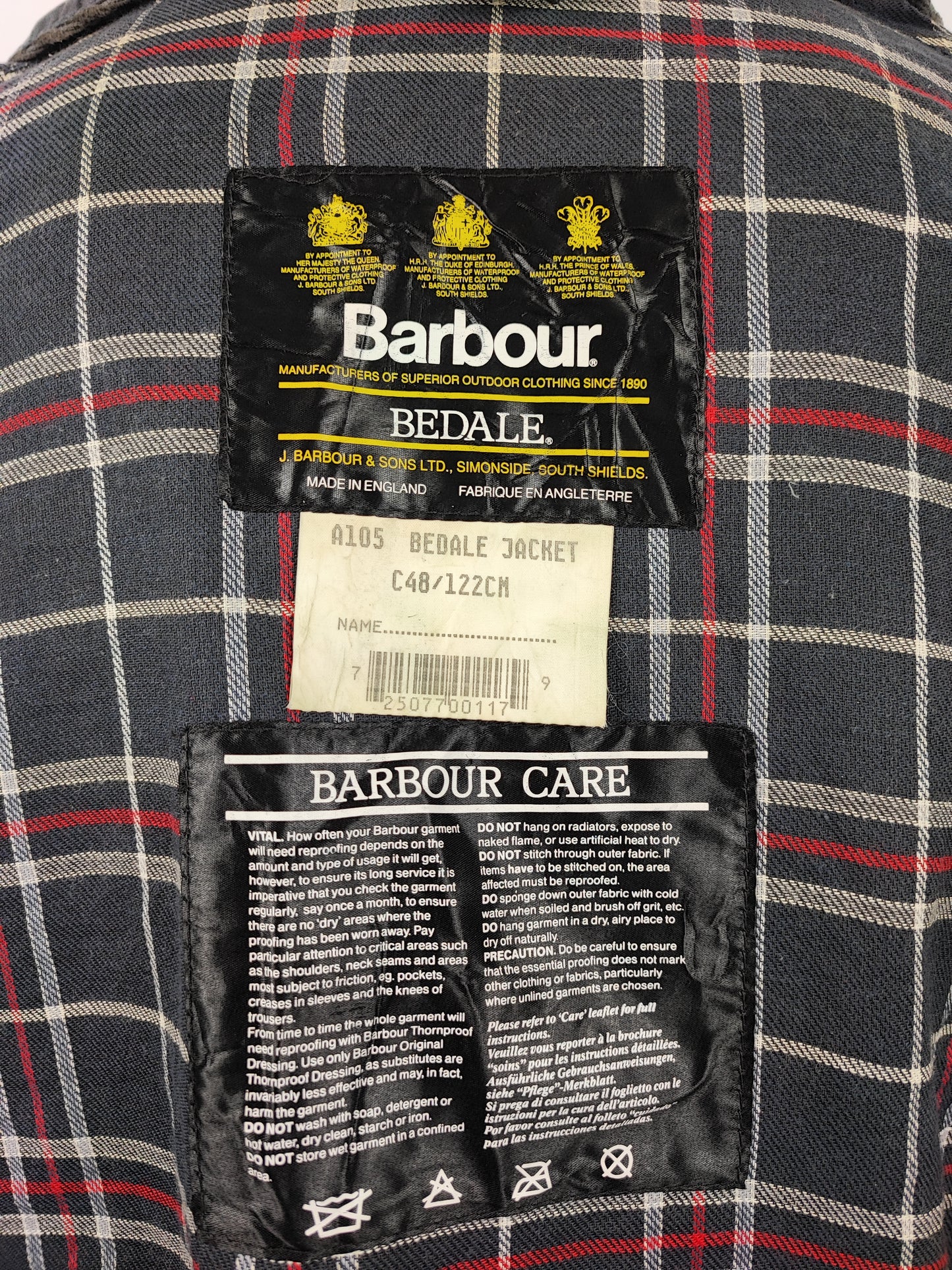 Barbour Giacca Bedale Uomo Vintage Blu C48/122cm Bedale Navy waxed jacket Size XL